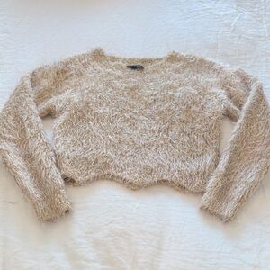 Bebe Gold and Cream Fuzzy Sweater